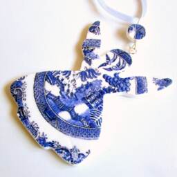 Angel Ornament - Christmas Decoration Tree Blue & White Decoration- Willow Pattern- Xmas Handmade - thumbnail 2