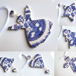 Angel Ornament - Christmas Decoration Tree Blue & White Decoration- Willow Pattern- Xmas Handmade - thumbnail 3