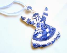 Angel Ornament - Christmas Decoration Tree Blue & White Decoration- Willow Pattern- Xmas Handmade - thumbnail 1