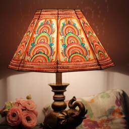 Multicolor Mandala Design -Handmade Leather-Large Lampshade - thumbnail 3