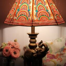 Multicolor Mandala Design -Handmade Leather-Large Lampshade - thumbnail 2