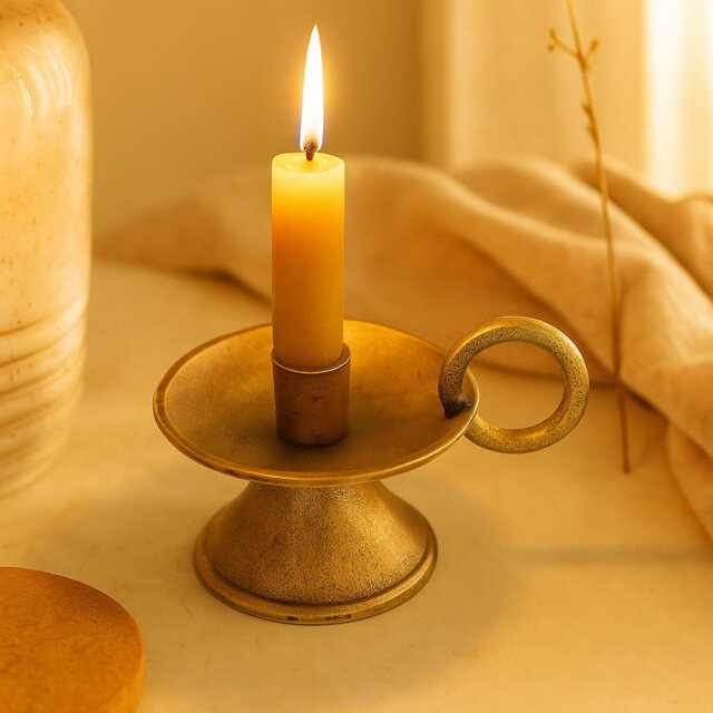 Taper Short Candle Holder Antique Brass - Handmade Aluminum Table Decor & Gifting - image 1