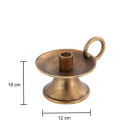 Taper Short Candle Holder Antique Brass - Handmade Aluminum Table Decor & Gifting - thumbnail 3