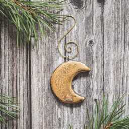 Gold Plated Ceramic Moon Christmas Ornament Young - thumbnail 2