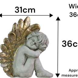 Sitting Cupid Cream With Gold Wings Angel Garden Decoration Home Gift Ornament - thumbnail 2