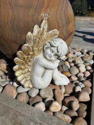 Sitting Cupid Cream With Gold Wings Angel Garden Decoration Home Gift Ornament - thumbnail 1