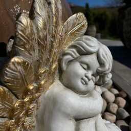 Sitting Cupid Cream With Gold Wings Angel Garden Decoration Home Gift Ornament - thumbnail 4