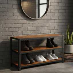 Reclaimed Wood 3-Tier Shoe Rack Bench, Industrial Entryway Organizer - thumbnail 3