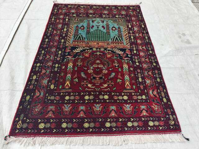 Handwoven Wool Prayer Rug Afghan Turkmen Small Area Rug - 4.5x3.2 Ft - image 1