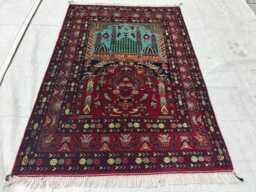 Handwoven Wool Prayer Rug Afghan Turkmen Small Area Rug - 4.5x3.2 Ft - thumbnail 1