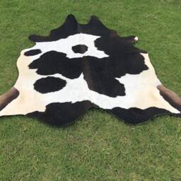 Natural Tricolor Cowhide, Real Cow Skin Area Rug Black & Brown, Leather Cowhide Hair Rug, Home Decor Gift For Her, Custom Upholstery - thumbnail 3