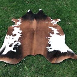 Natural Tricolor Cowhide, Real Cow Skin Area Rug Black & Brown, Leather Cowhide Hair Rug, Home Decor Gift For Her, Custom Upholstery - thumbnail 2