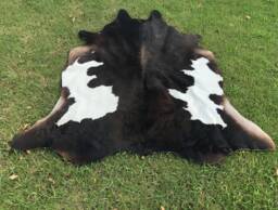 Natural Tricolor Cowhide, Real Cow Skin Area Rug Black & Brown, Leather Cowhide Hair Rug, Home Decor Gift For Her, Custom Upholstery - thumbnail 1
