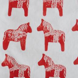 Handprinted Linen Decorative Pillow Case Red Horse Print, Animal Couch Pillow, Scandinavian Home Decor, Minimalistic White Cushion Cover - thumbnail 2