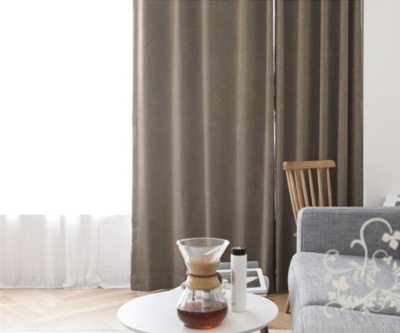 Pair Of Grey Brown Curtain Panels, Custom Curtains Custom Drapes, Linen Blend Curtains, Width Or Length - image 1
