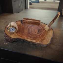 Handcrafted Office Tray, Olive Wood Pen Holder, Inlaid Watch, Business Card Holder - thumbnail 2
