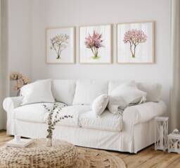 Blossom Tree Watercolor Painting Prints, Set Of 3, Floral Wall Art - thumbnail 1