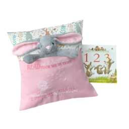 Handmade Bunny Reading Cushion Gift Set With Book & Toy - Nursery Bedtime Story Pillow - thumbnail 2