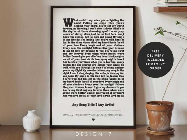 Modern Song Lyric Wall Print, Valentines Day Artist, Framed Custom, Any Song, Swifty, Anniversary #122 - image 1