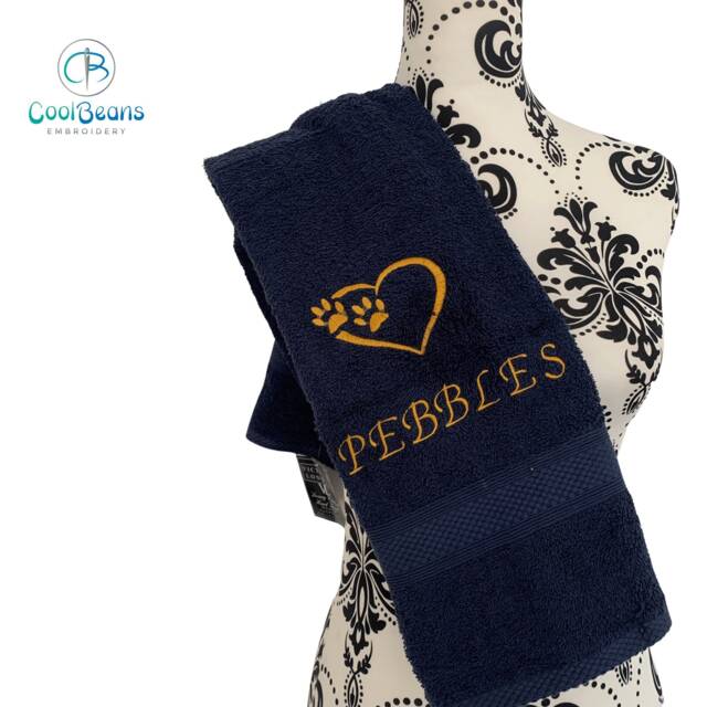 Dog Towels - Paws in Heart Personalised Face Cloth/Hand Towel Bath Embroidered Paw & Text - image 1
