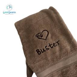 Dog Towels - Paws in Heart Personalised Face Cloth/Hand Towel Bath Embroidered Paw & Text - thumbnail 4
