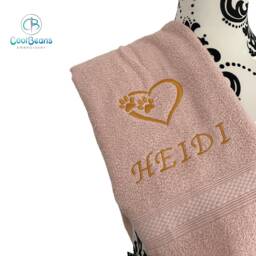 Dog Towels - Paws in Heart Personalised Face Cloth/Hand Towel Bath Embroidered Paw & Text - thumbnail 3