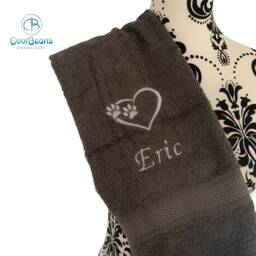 Dog Towels - Paws in Heart Personalised Face Cloth/Hand Towel Bath Embroidered Paw & Text - thumbnail 2