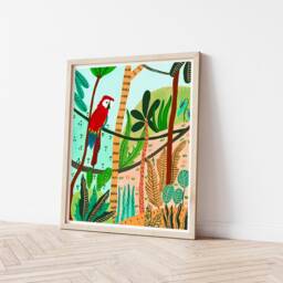 Scarlet Macaw, Tropical Art Print, Nursery Wall Decor, Parrot Jungle Illustration, Gift For Plant Lover, Kids Room - thumbnail 2