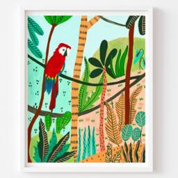 Scarlet Macaw, Tropical Art Print, Nursery Wall Decor, Parrot Jungle Illustration, Gift For Plant Lover, Kids Room - thumbnail 3
