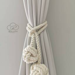 Macrame Curtain Tieback - Single , Marine, Nautica, Curtain Holder Holdback, Modern Window Treatment, 100% Cotton Decor, Mother's Day Gift - thumbnail 2