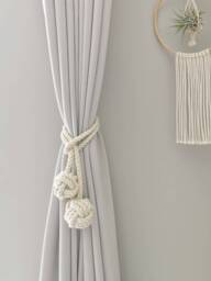 Macrame Curtain Tieback - Single , Marine, Nautica, Curtain Holder Holdback, Modern Window Treatment, 100% Cotton Decor, Mother's Day Gift - thumbnail 1