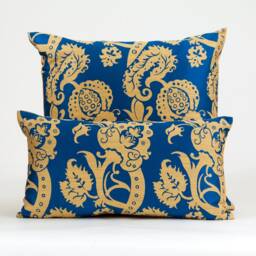 Blue & Gold Floral Damask Pillow Cover, Pindler Fabric - thumbnail 4