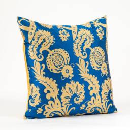 Blue & Gold Floral Damask Pillow Cover, Pindler Fabric - thumbnail 2