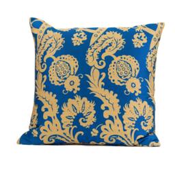 Blue & Gold Floral Damask Pillow Cover, Pindler Fabric