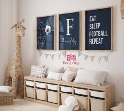 Personalized Football Prints Teen Boy Bedroom Decor, Set Of 3 - thumbnail 1
