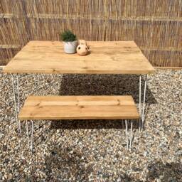 Outdoor Garden Dining Table & Bench. Hairpin Legs. Furniture. Rustic. Industrial Style - thumbnail 3