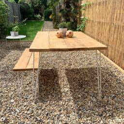 Outdoor Garden Dining Table & Bench. Hairpin Legs. Furniture. Rustic. Industrial Style - thumbnail 2