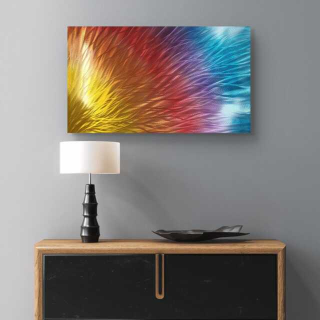 Modern Abstract Metal Wall Art, Sunset, Teal Purple Red Orange Yellow - image 1
