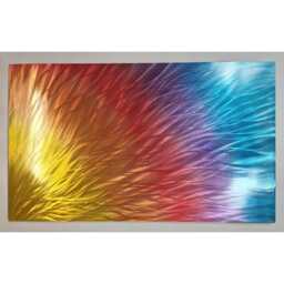 Modern Abstract Metal Wall Art, Sunset, Teal Purple Red Orange Yellow - thumbnail 4