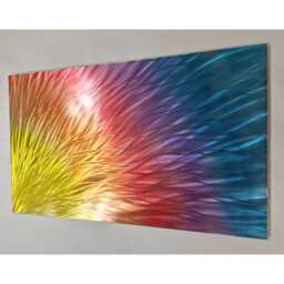 Modern Abstract Metal Wall Art, Sunset, Teal Purple Red Orange Yellow - thumbnail 3