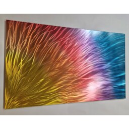 Modern Abstract Metal Wall Art, Sunset, Teal Purple Red Orange Yellow - thumbnail 2