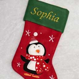 Personalised Red & Green Christmas Stocking, Santa, Reindeer, Penguin, Snowman - thumbnail 3