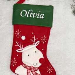 Personalised Red & Green Christmas Stocking, Santa, Reindeer, Penguin, Snowman - thumbnail 4