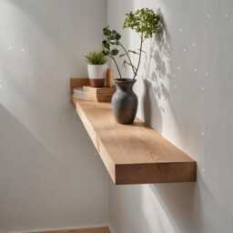 Floating Wall Shelf Made Of Wild Oak - Timeless Design With Integrated Bracket. Perfect For Pictures, Plants & Books - thumbnail 2