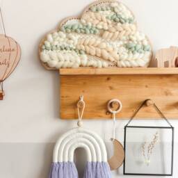 Woven Cloud Wall Hanging, Pastel Colors Decor For Nursery, Natural Wool Yarn, Loom Weaving - thumbnail 2