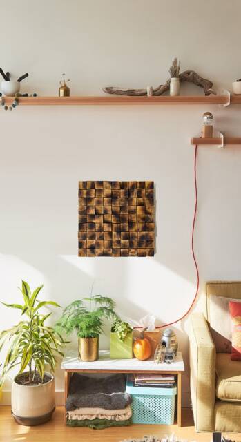 Scandinavian Wood Wall Art Square Pine Sculpture, Rustic Mosaic - image 1