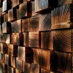 Scandinavian Wood Wall Art Square Pine Sculpture, Rustic Mosaic - thumbnail 3