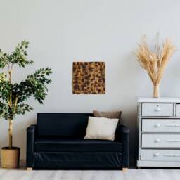 Scandinavian Wood Wall Art Square Pine Sculpture, Rustic Mosaic - thumbnail 2