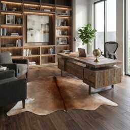 Authentic Large Brown & White Cowhide Rug - Statement Piece For Sophisticated Decor - 43x50 - thumbnail 3