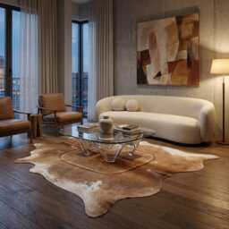 Authentic Large Brown & White Cowhide Rug - Statement Piece For Sophisticated Decor - 43x50 - thumbnail 2